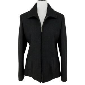 Liz Claiborne Jacket Womens 8 Black Wool Tweed Zip Lined Pockets Blazer Vintage+